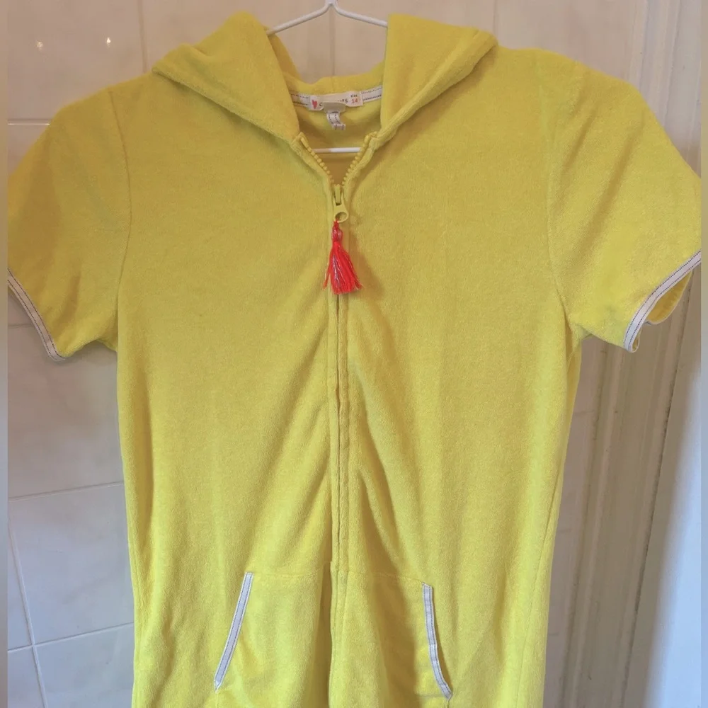 Crewcuts Yellow Hoodie swim coverup with Red Tassel in size 14